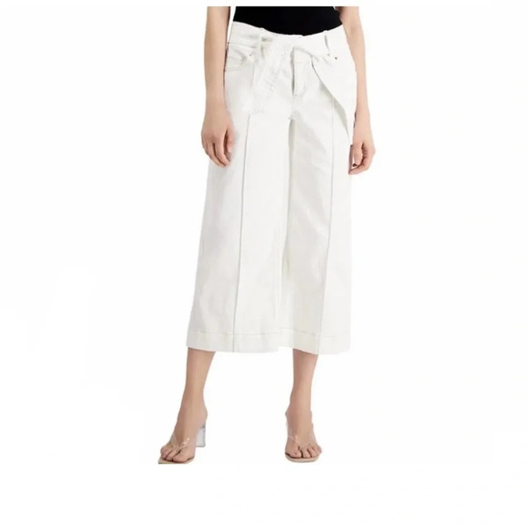 INC INTERNATIONAL CONCEPTS TIE-WAIST CULOTTE PANTS, WHITE, Size 12 - Picture 1 of 13